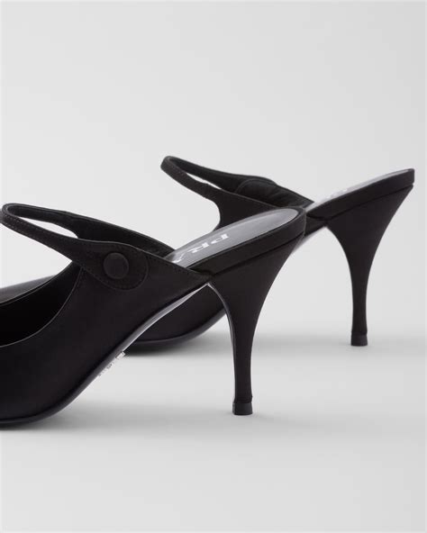 prada satin high-heeled mules|Prada black satin mules.